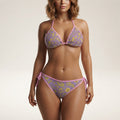 Floral Paisley Bikini Set with Contrast Trim Purple and Yellow Two Piece Swimsuit