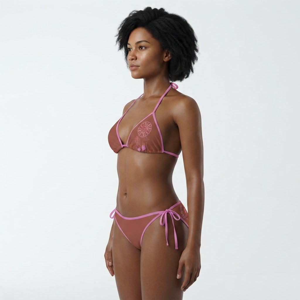 Boho Chic Dreamcatcher Bikini Set Dusty Rose Two Piece Swimsuit