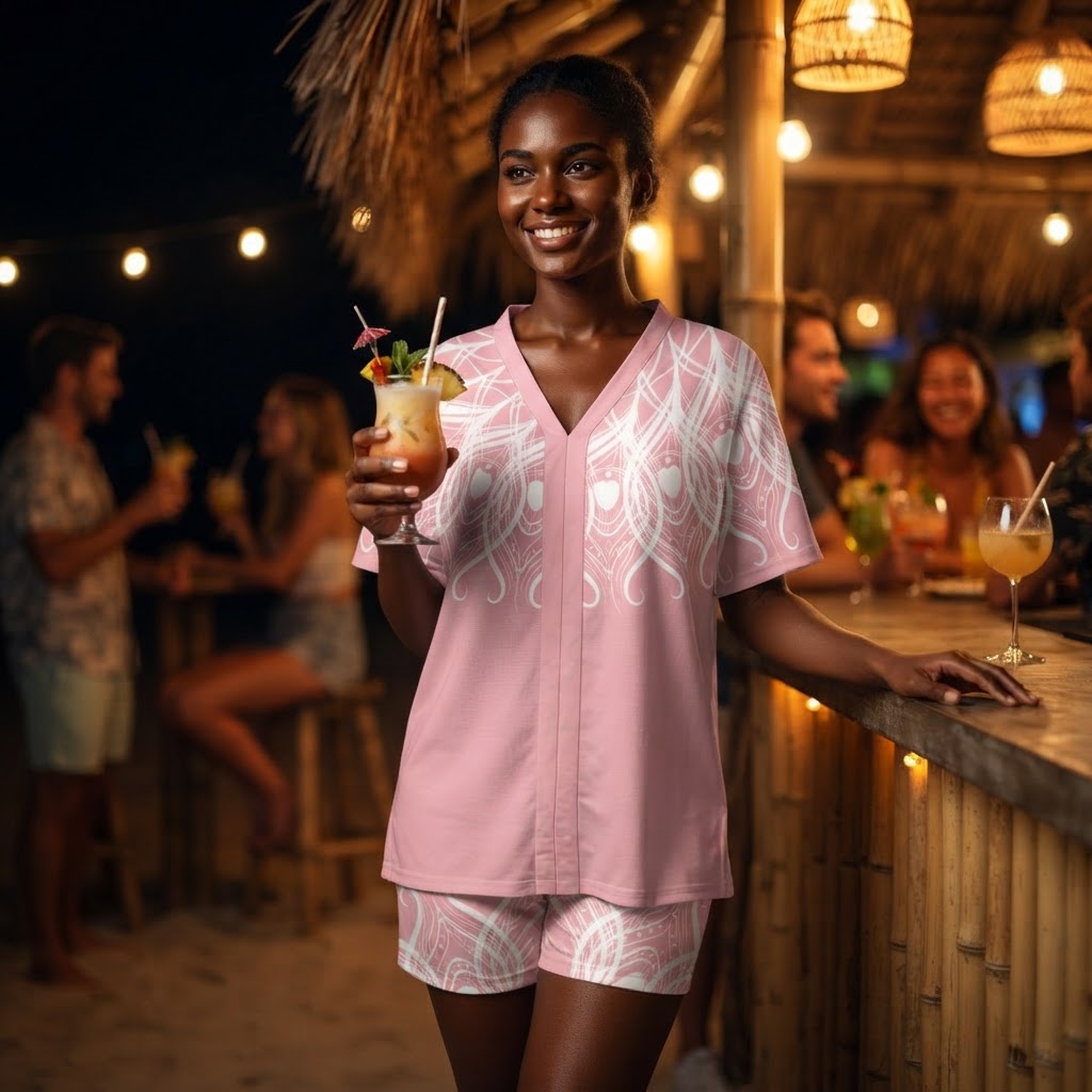 Boho Chic Pink V-Neck Short Set Summer Loungewear Casual Two Piece Outfit