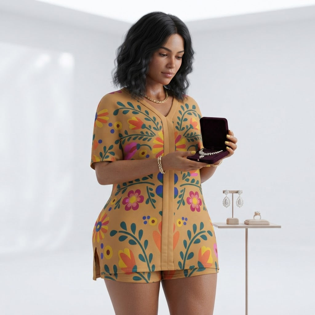 Boho Floral Two Piece Short Set V Neck Summer Loungewear Casual Outfit
