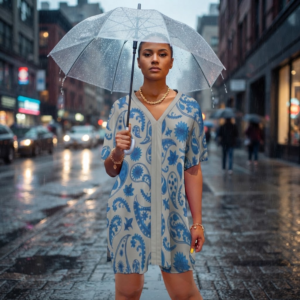 Blue Paisley Print Two Piece Set V Neck Dolman Sleeve Top and Shorts Loungewear