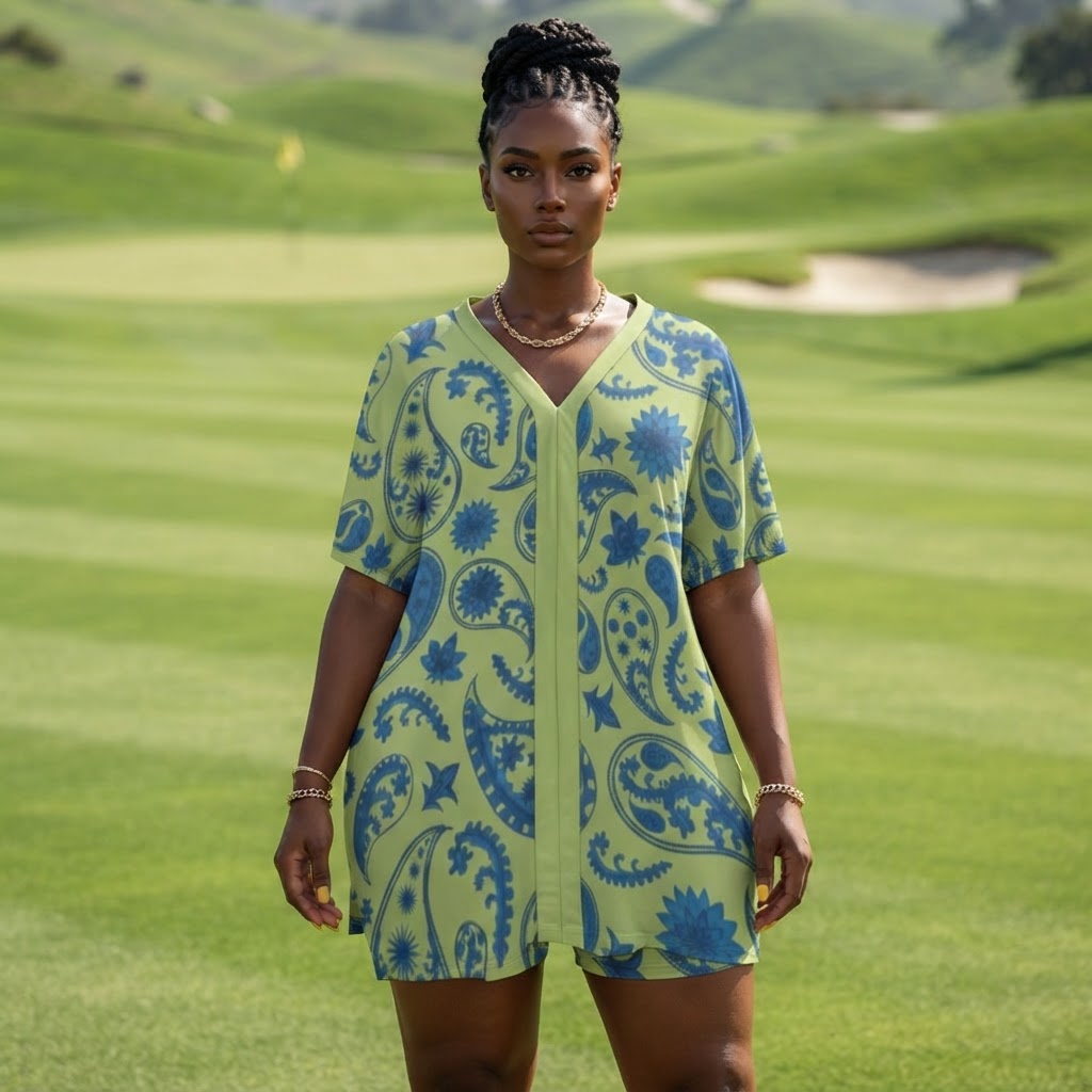 Boho Paisley V-Neck Two Piece Lounge Set Soft Lightweight Summer Short Set