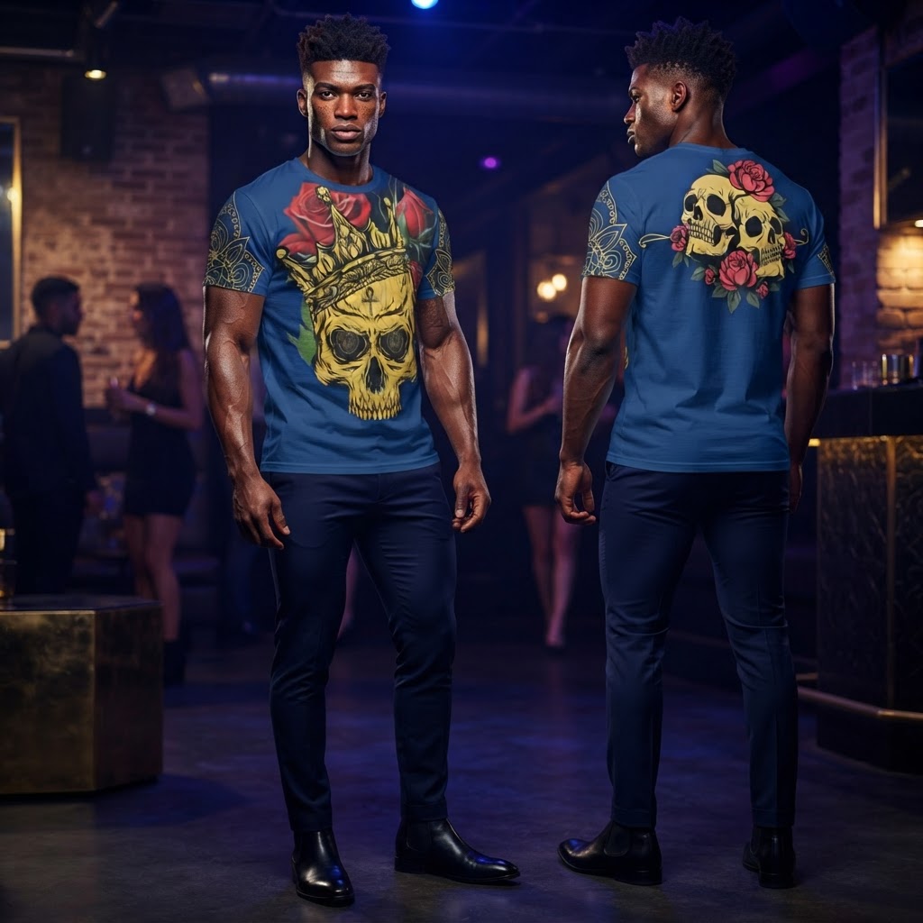 Skull and Rose King Crown Graphic T-Shirt Gothic Streetwear Tee