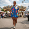 Floral Sugar Skull Lounge Set Women V Neck Short Sleeve Top and Shorts Matching Two Piece Outfit Casual Bohemian Summer Sleepwear