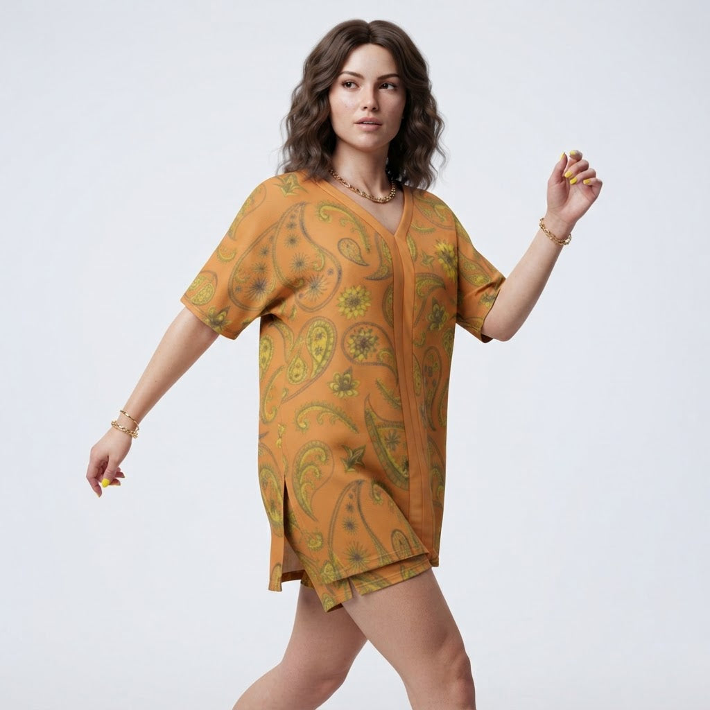 Boho Paisley V Neck Loungewear Set Comfy Two Piece Shorts Outfit