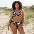 Day of the Dead Sugar Skull Bikini Set Colorful Floral Print Tie Side Swimsuit