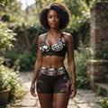 Skull and Roses Sports Bra and Shorts Set Gothic Workout Gear