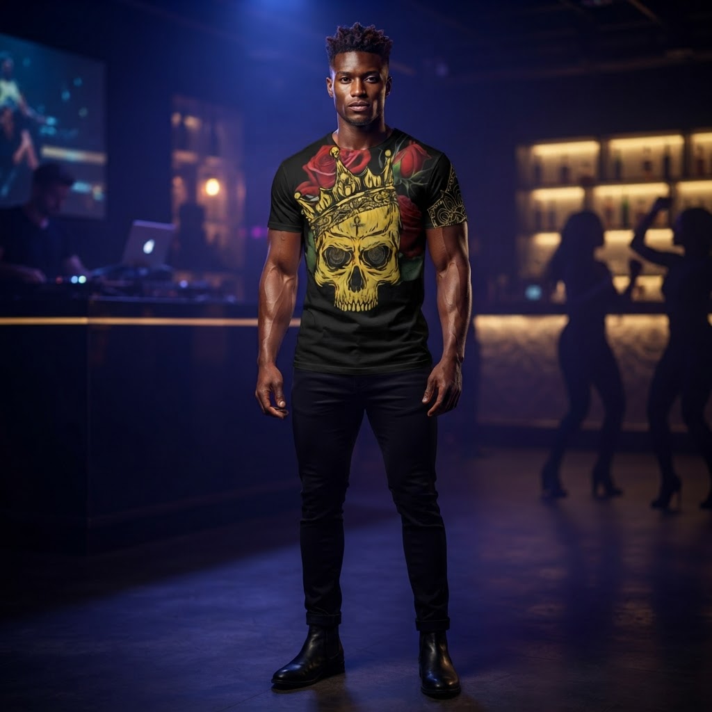Skull and Rose King Crown Graphic T-Shirt Gothic Streetwear Tee