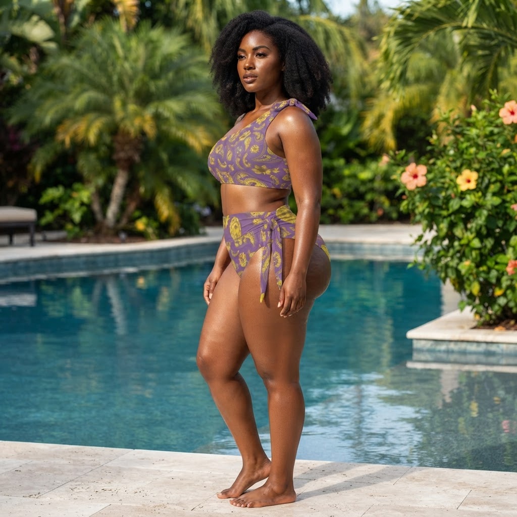 Purple Paisley One Shoulder Bikini Set High Waisted Swimsuit for Women