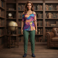 Vibrant Abstract Off-the-Shoulder Chiffon Blouse Elegant Summer Suspender Top