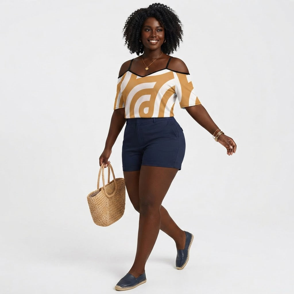 Chic Off the Shoulder Geometric Print Summer Top Breathable Elegant Flowy Blouse