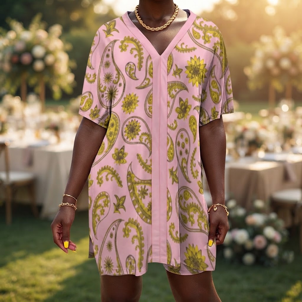Pink Paisley V Neck Loungewear Set Soft Short Sleeve Two Piece Outfit