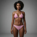 Pink Paisley Print Bikini Set Adjustable Halter Triangle Swimsuit for Beach Vacation