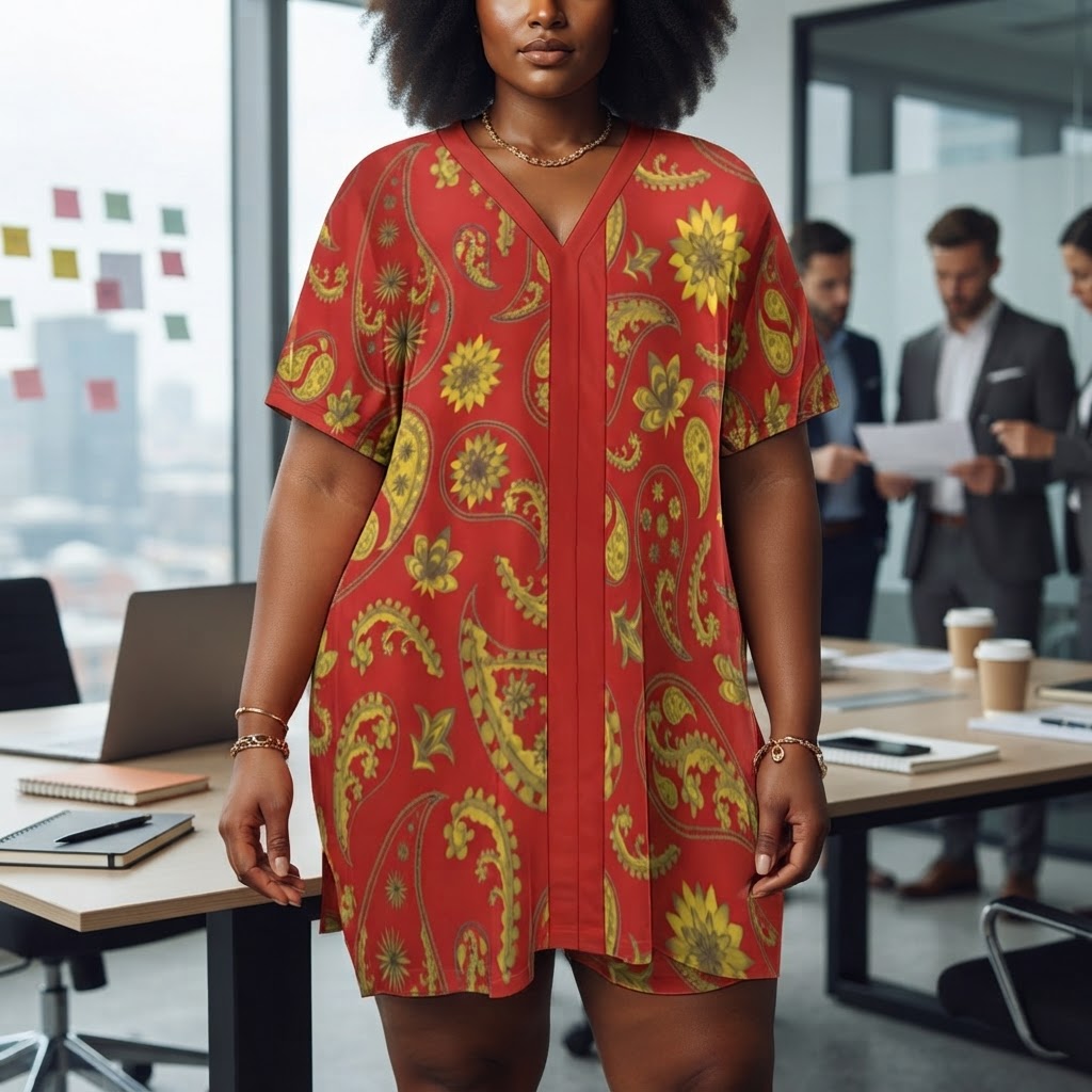 Red Paisley Floral Two Piece Short Set Comfortable V Neck Loungewear Casual Summer Outfit Plus Size Available