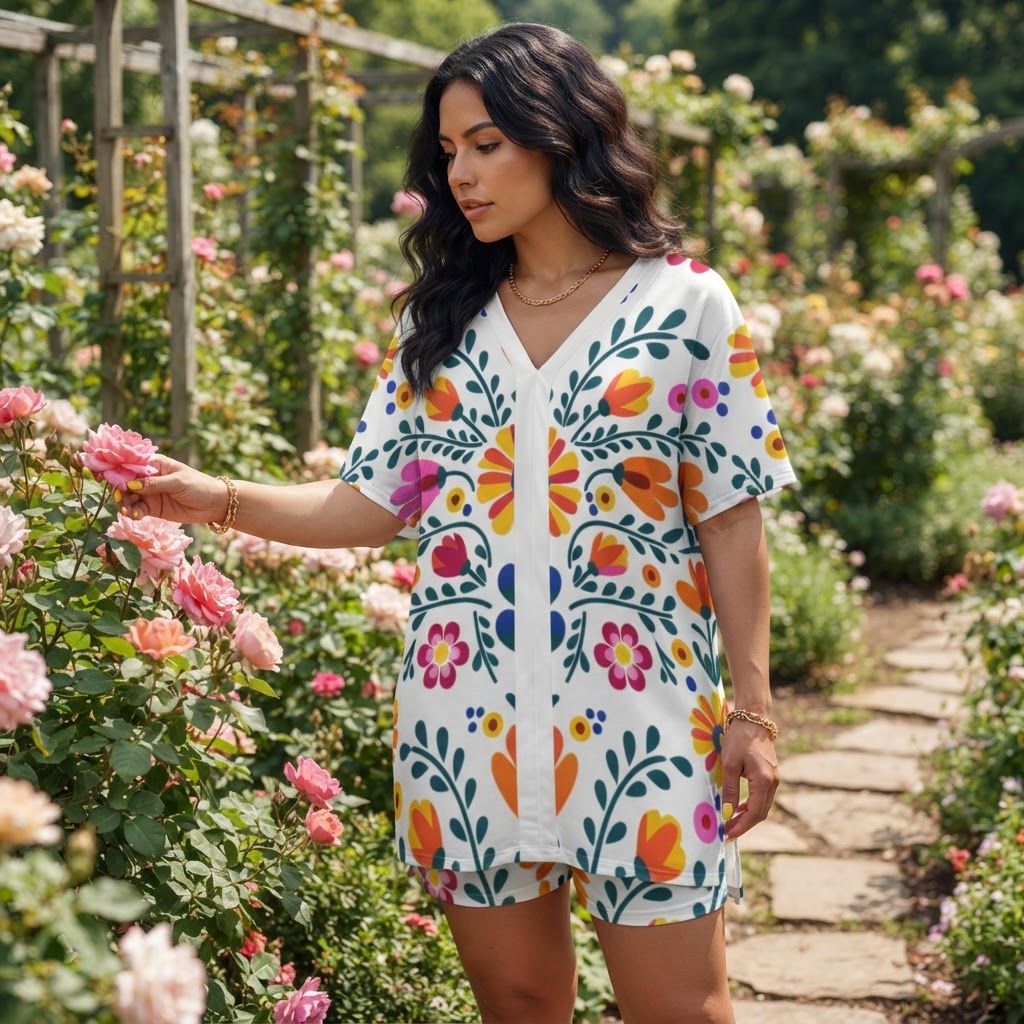 Floral Print V Neck Short Set Women Casual Loungewear Two Piece Summer Outfit