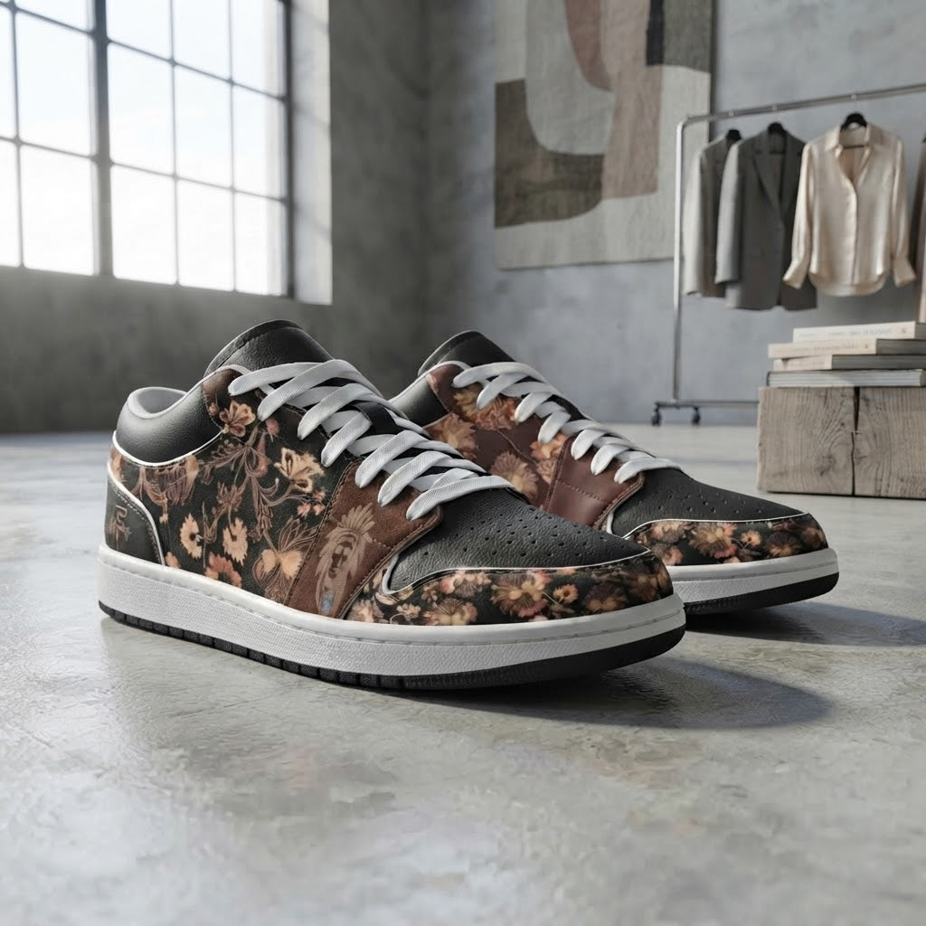 Custom Floral Low Top Sneakers Unique Graphic Art Shoes for Men and Women