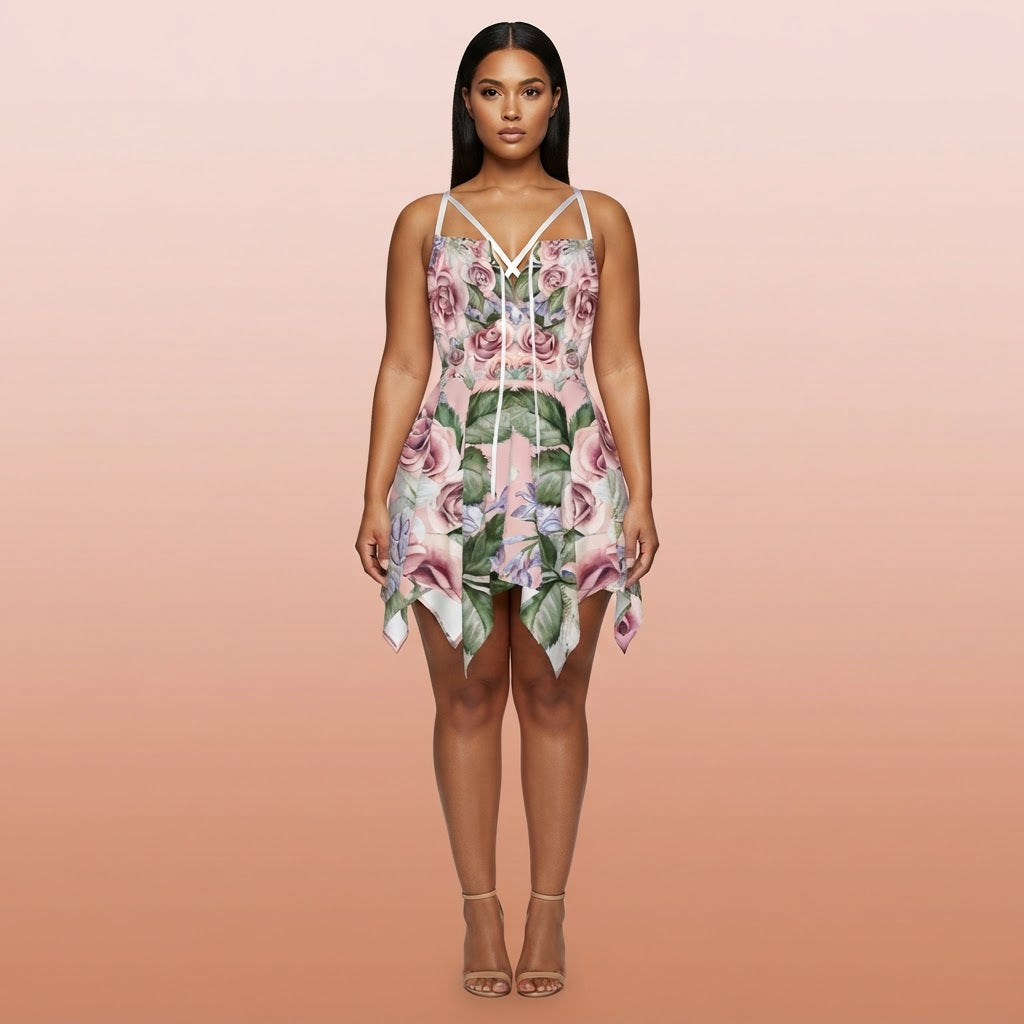 Floral Print A-Line Dress with Adjustable Straps in Pastel Colors