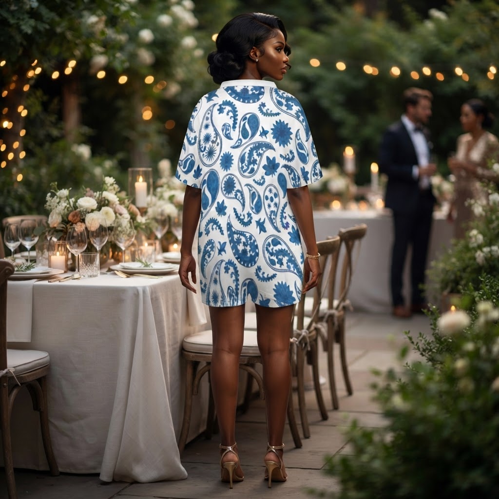 Blue Paisley Two Piece Short Set V Neck Summer Loungewear Outfit