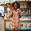 Pink and Mustard Swirl Two Piece Shorts Set Comfy Dolman Sleeve Lounge Wear