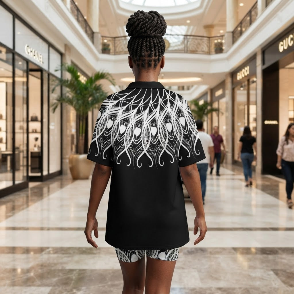 Boho Chic Matching Short Set V Neck Two Piece Lounge Outfit Black and White Graphic Print Summer Casual Set for Women