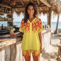 Boho Chic Yellow and Red Print Summer Short Set Matching Lounge Set Beachwear Outfit