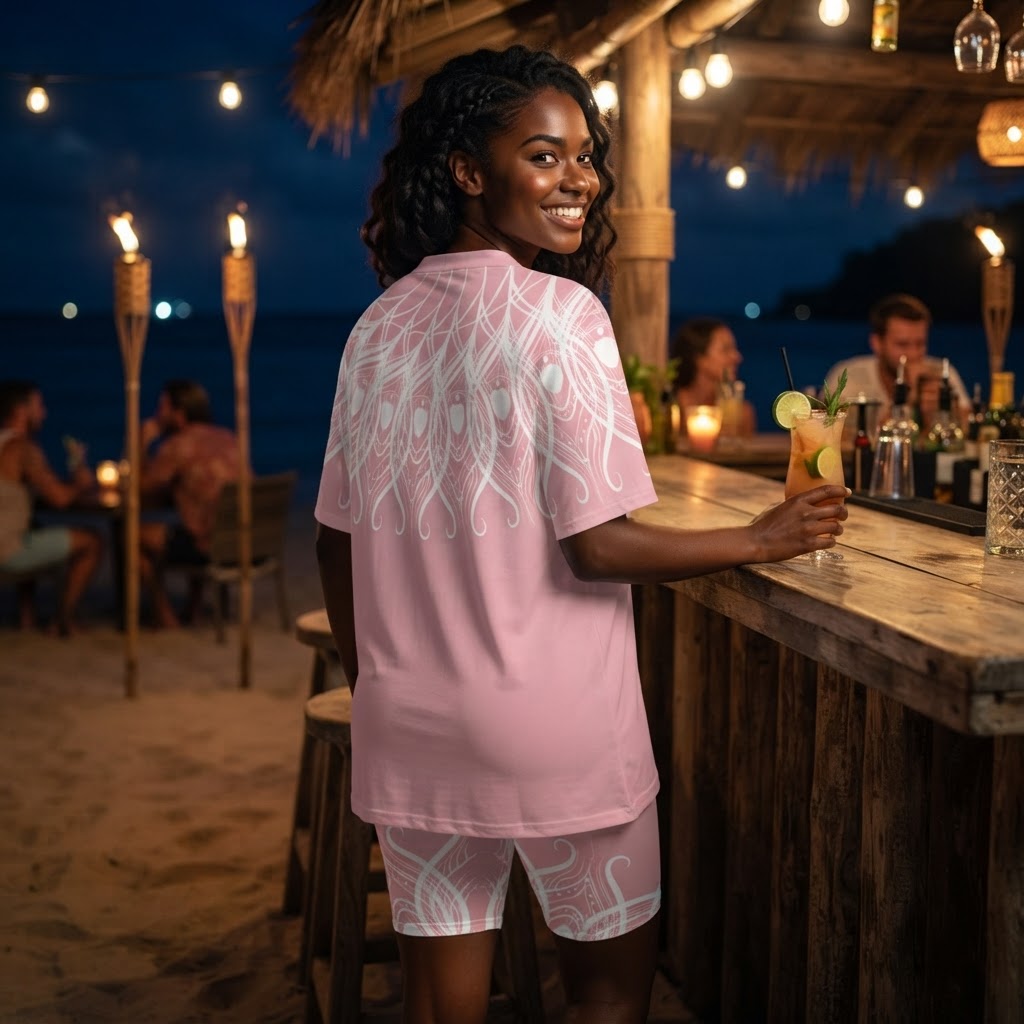 Boho Chic Pink V-Neck Short Set Summer Loungewear Casual Two Piece Outfit