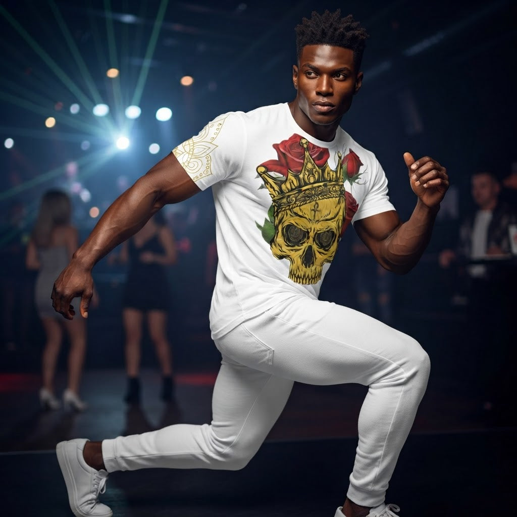 Skull and Rose King Crown Graphic T-Shirt Gothic Streetwear Tee