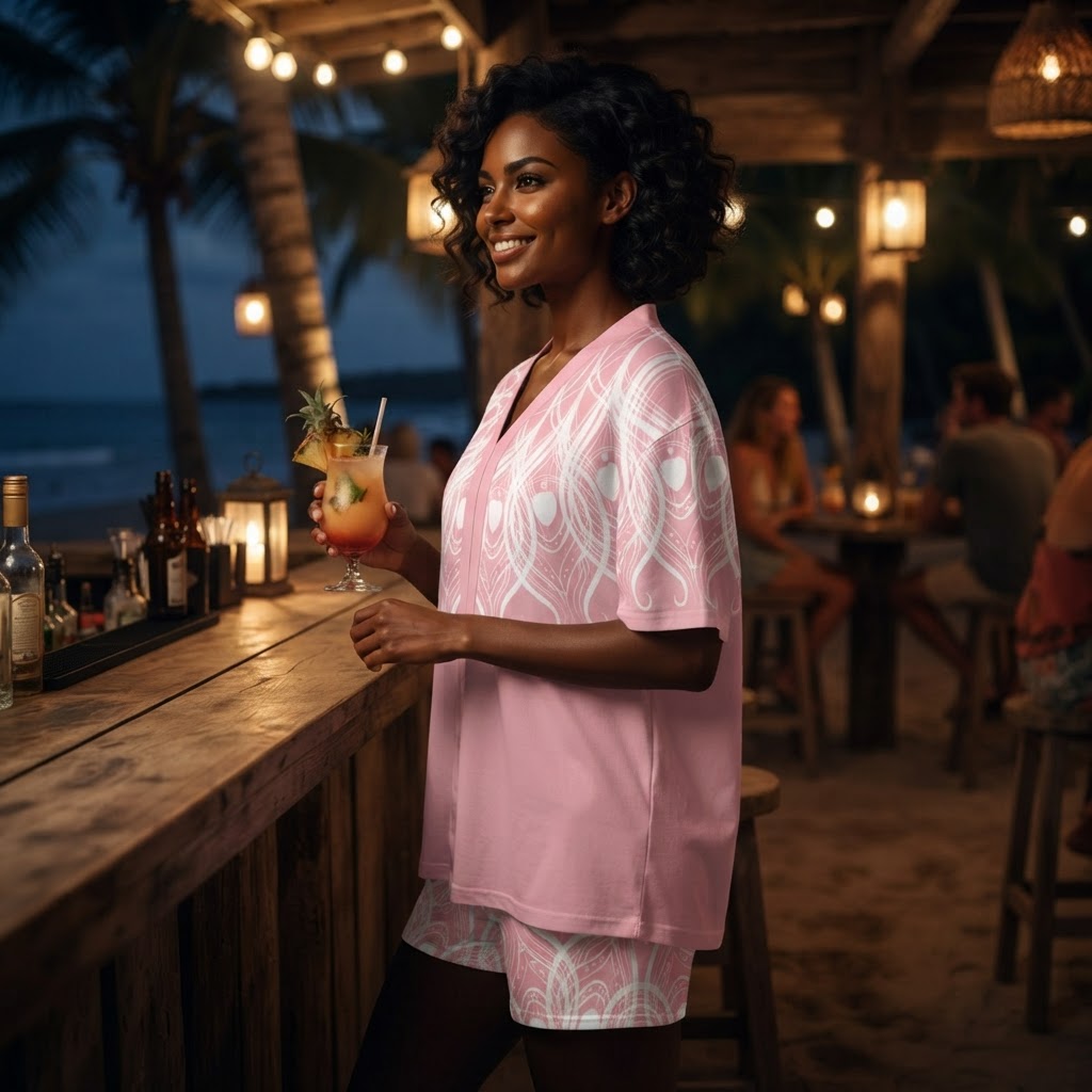 Boho Chic Pink V-Neck Short Set Summer Loungewear Casual Two Piece Outfit