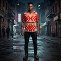 Mens Geometric Print Button Up Shirt Short Sleeve Retro Southwest Style Summer Top