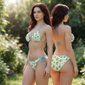 Leaf Print Bikini Set Cute Marijuana Pattern Swimwear with Adjustable Tie Sides Halter Top and Bikini Bottom