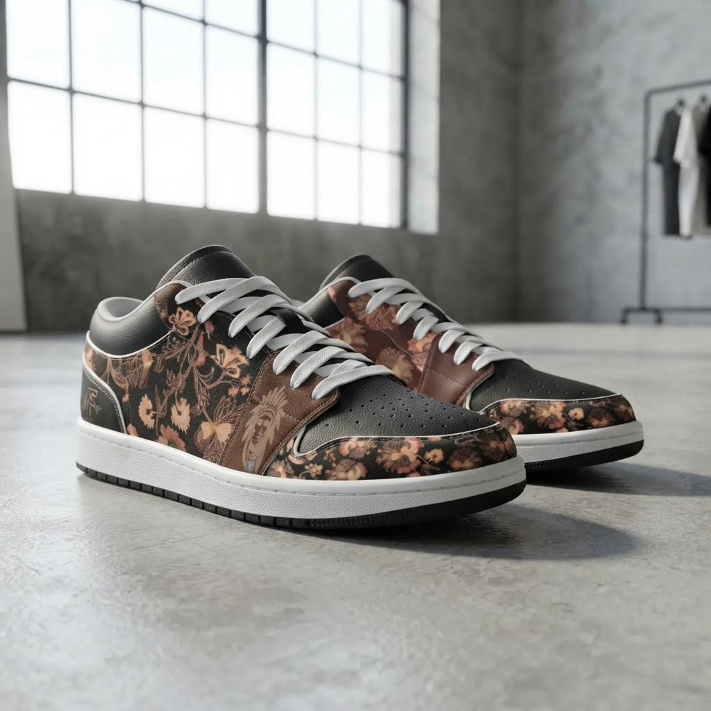 Custom Floral Low Top Sneakers Unique Graphic Art Shoes for Men and Women