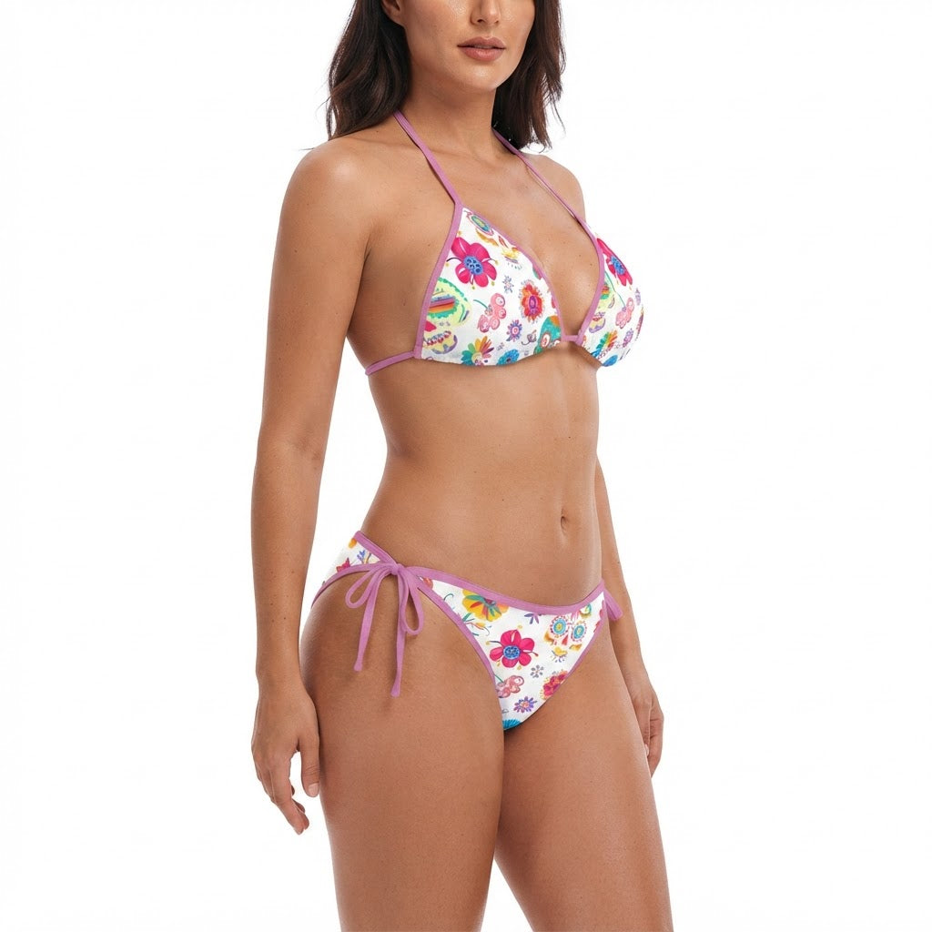 Floral Sugar Skull Bikini Set Day of the Dead Print Swimsuit