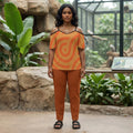 Orange Swirl Print Off Shoulder Blouse Trendy Chiffon Cold Shoulder Top Summer Vacation Shirt