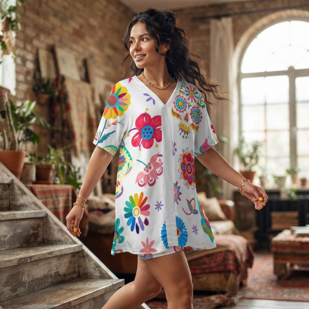 Floral Sugar Skull Lounge Set Women Summer Two Piece Outfit Dolman Sleeve Top and Shorts Set Comfortable Casual Sleepwear