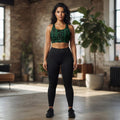 Green Hieroglyph Zip Up Sports Bra Ancient Egypt Style Athletic Crop Top