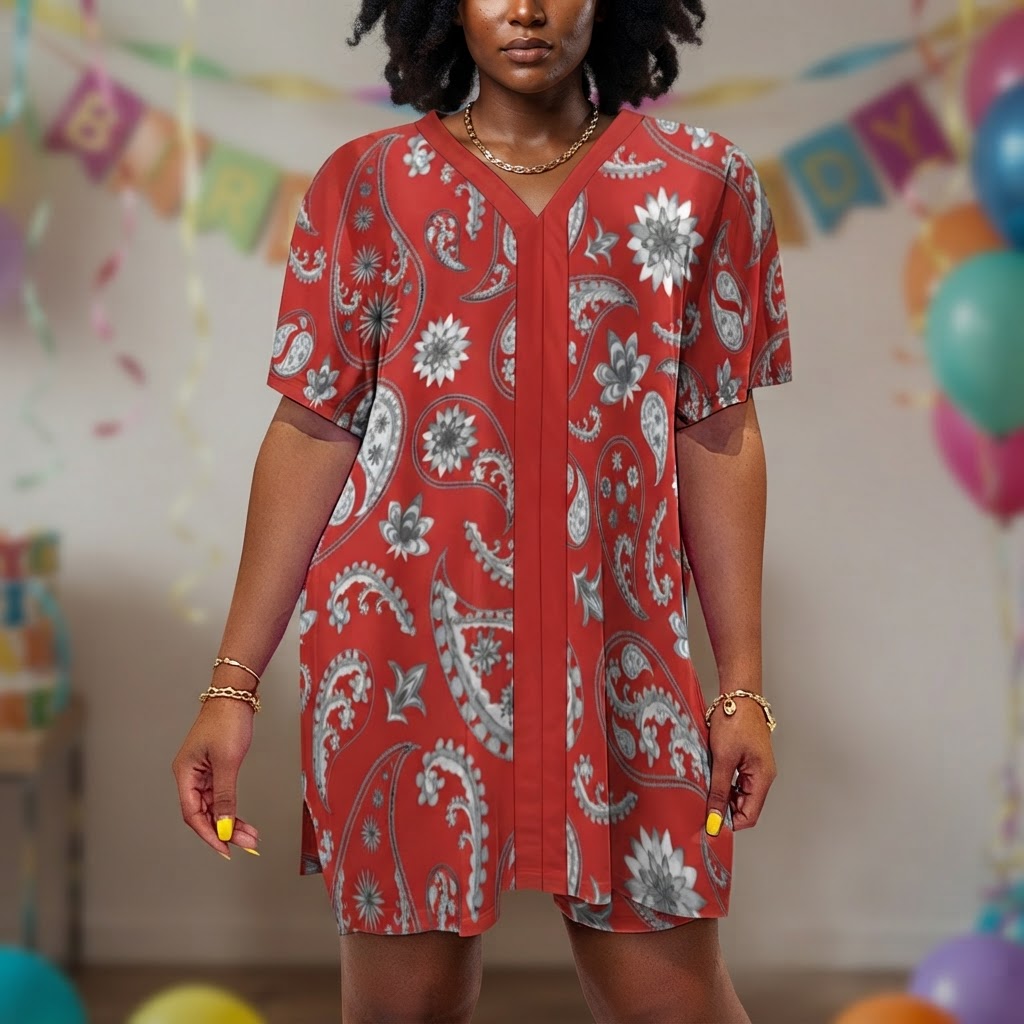 Red Paisley Lounge Set Women V Neck Dolman Top and Shorts Summer Pajamas Gift for Her Comfortable Two Piece Loungewear