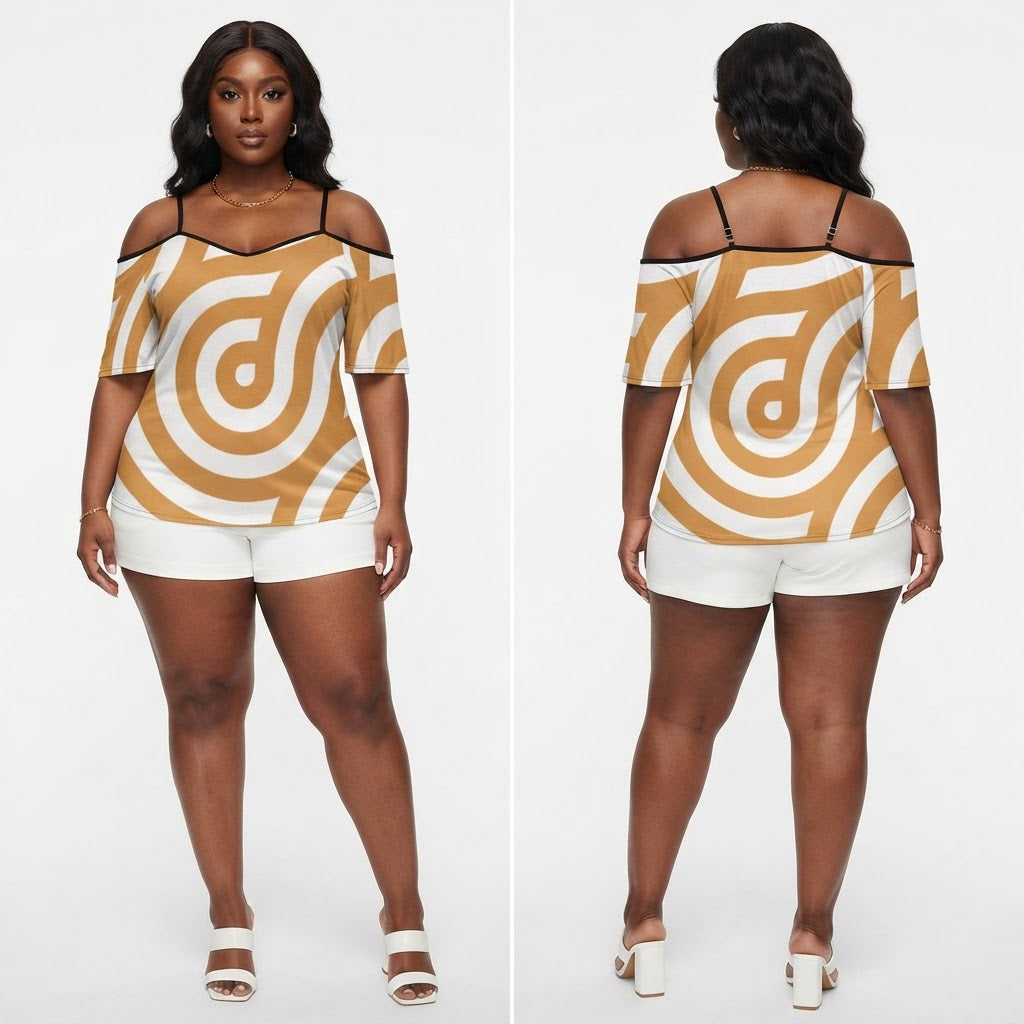 Chic Off the Shoulder Geometric Print Summer Top Breathable Elegant Flowy Blouse