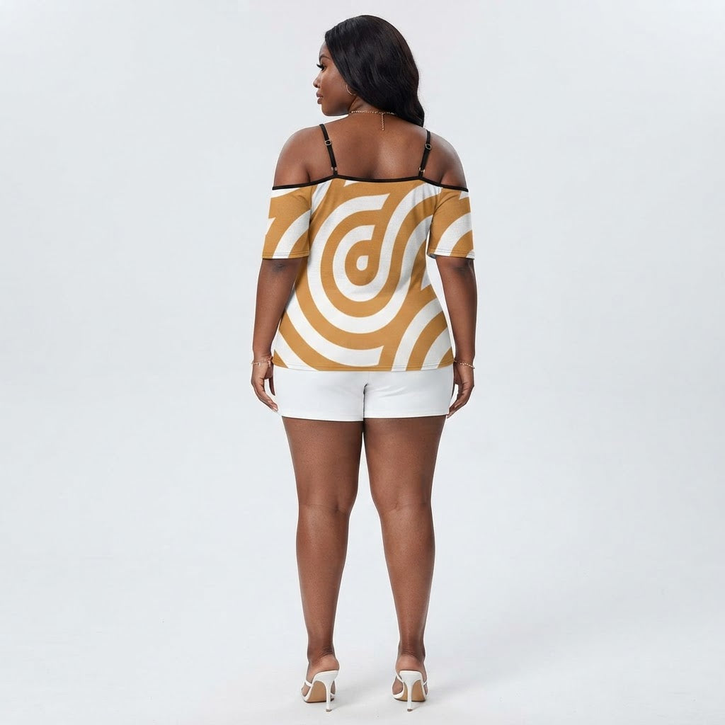 Chic Off the Shoulder Geometric Print Summer Top Breathable Elegant Flowy Blouse
