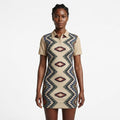 Trendy Geometric Print Polo Dress in Soft Beige Stylish Casual Wear Suitable for All Occasions