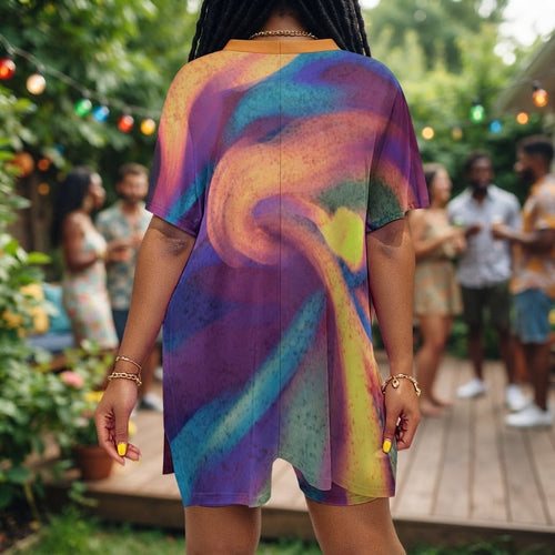 Abstract Art Print Loungewear Set Colorful V Neck Top and Shorts Comfy Matching Set
