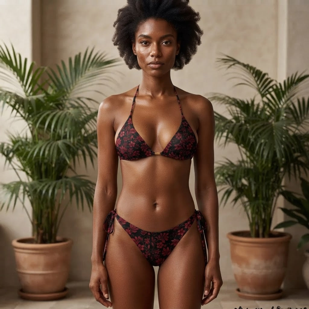 Floral Print String Bikini Set Adjustable Tie Side Swimsuit Bohemian Beachwear for Her