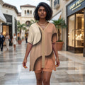 Artistic Abstract Print Two Piece Set V Neck Dolman Sleeve Top & Shorts Casual Lounge Wear