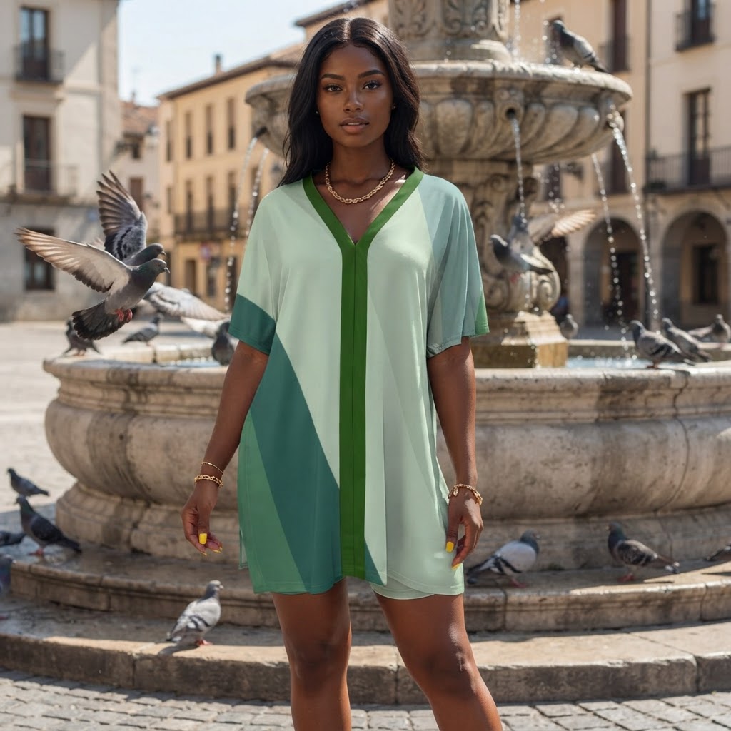Womens Sage Green Geometric Two Piece Set Soft V Neck Loungewear Outfit