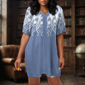 Boho Chic V Neck Lounge Set Blue Peacock Print Two Piece Short Suit Comfortable Casual Wear For Women