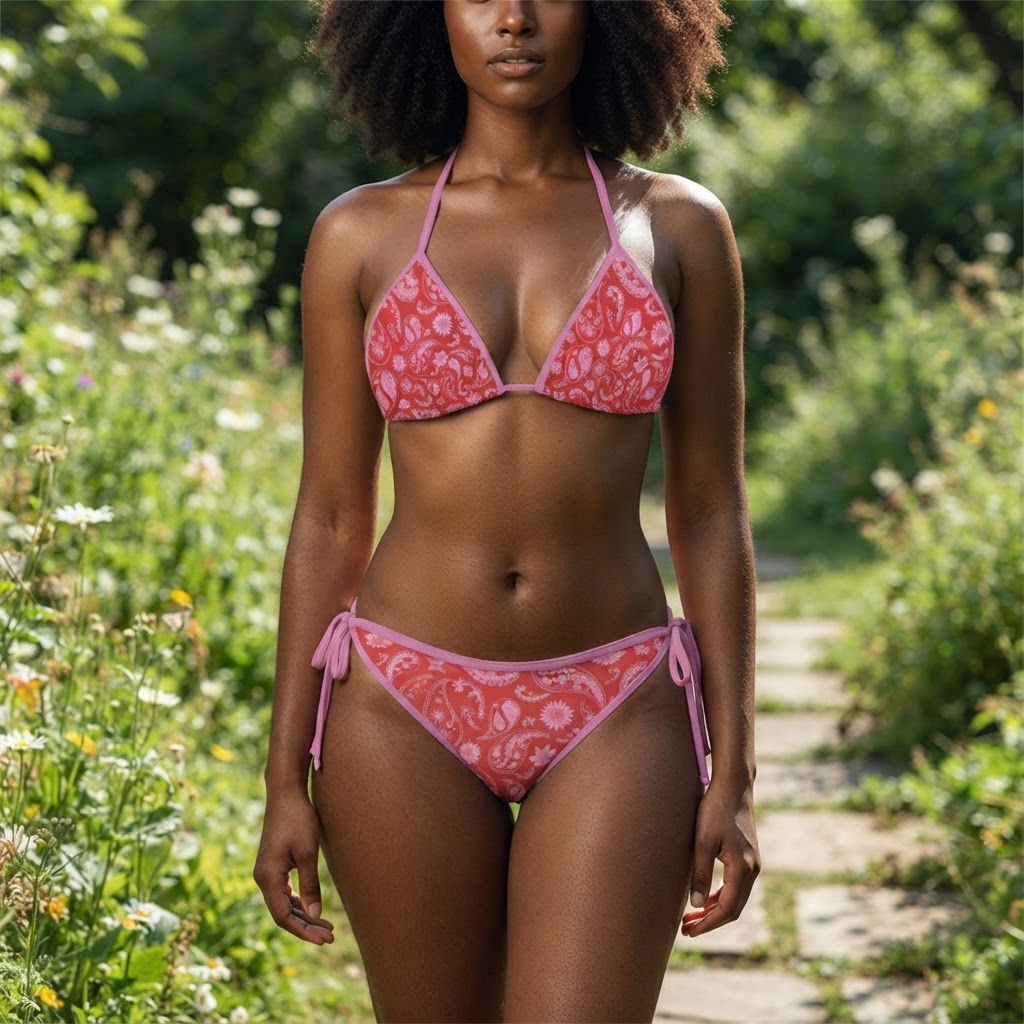 Pink Paisley Bikini Set Halter Triangle Swimsuit Bohemian Summer Beachwear