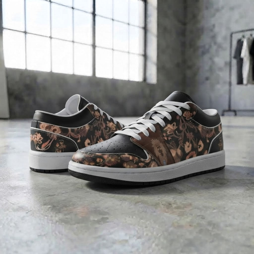 Custom Floral Low Top Sneakers Unique Graphic Art Shoes for Men and Women
