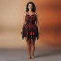 Bohemian Art-Inspired Black Dress with Red Accents for Effortless Style