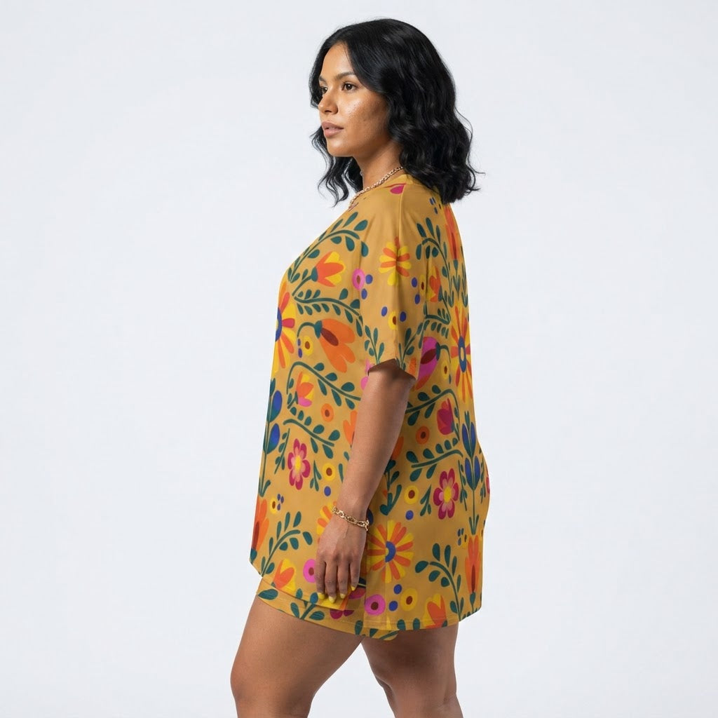 Boho Floral Two Piece Short Set V Neck Summer Loungewear Casual Outfit