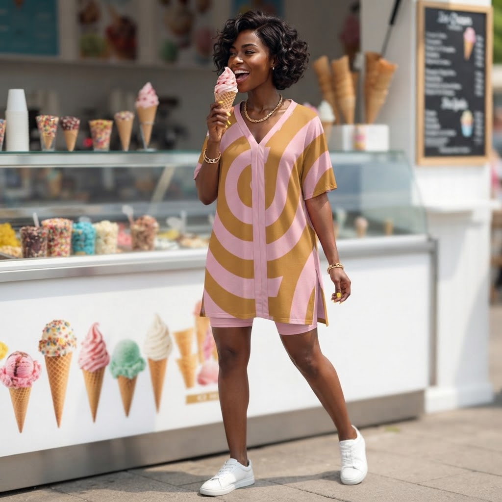 Pink and Mustard Swirl Two Piece Shorts Set Comfy Dolman Sleeve Lounge Wear