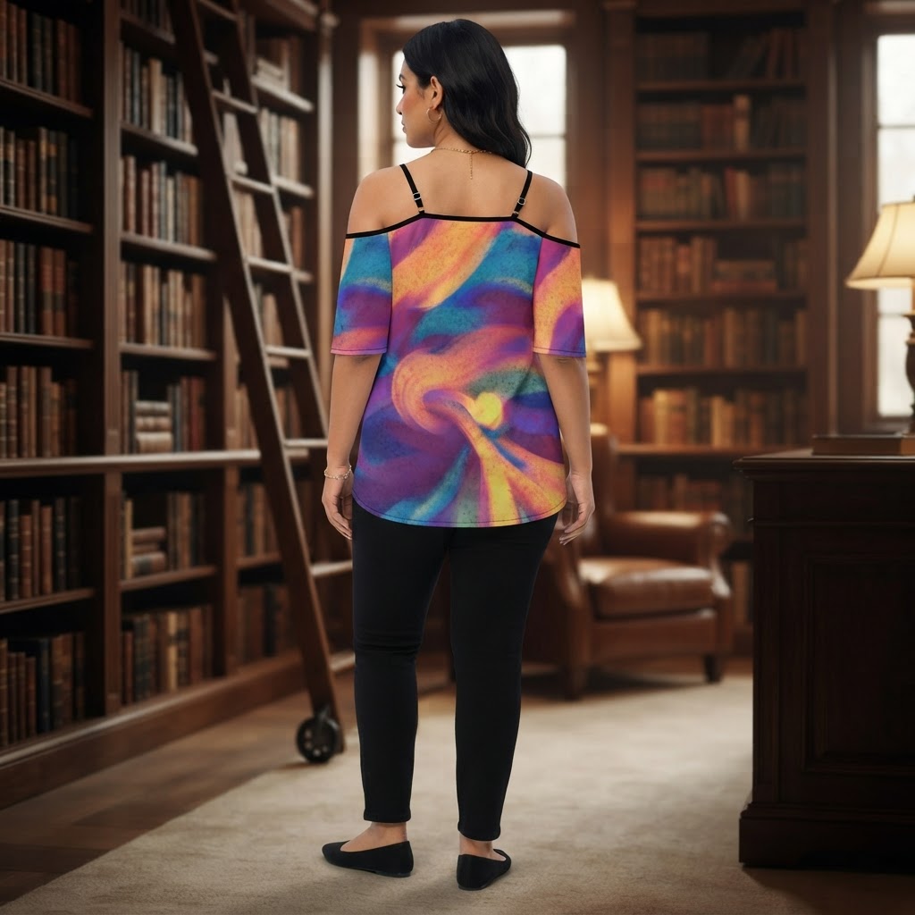 Vibrant Abstract Off-the-Shoulder Chiffon Blouse Elegant Summer Suspender Top
